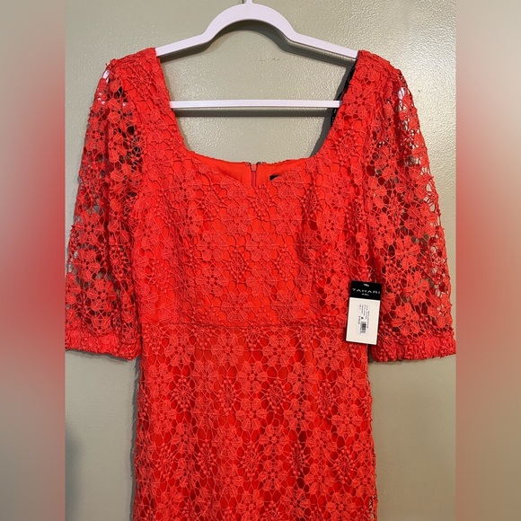 Tahari Womens Lace Tired Lined Square Neck Back Zip Mini Dress Party 6 NWT - Picture 4 of 14